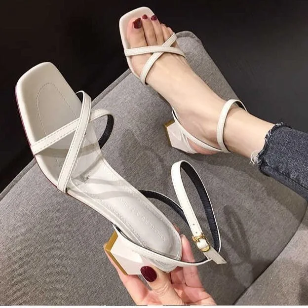

S0143B 2021 summer new professional women's square toe open toe sandals