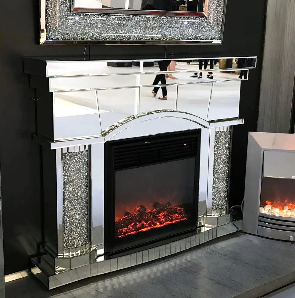 New In Mirrored Base Marble Fireplace With Electric Fire Crushed ...