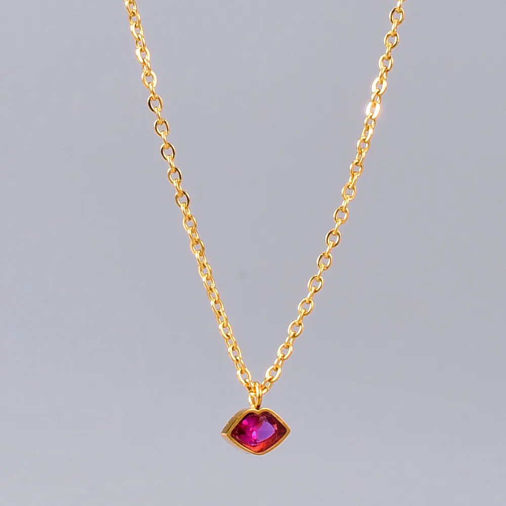 

Newly Arrived Amazing Designer Red Ruby Gold Plated Stainless Steel Lip Kiss Pendent Necklace