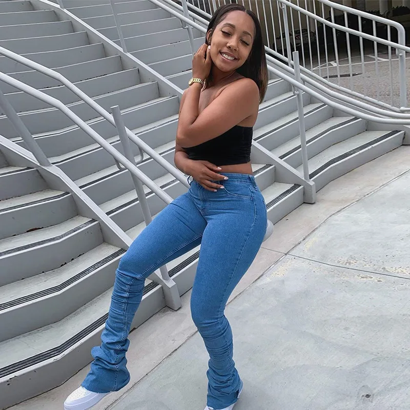 

Wholesale Body Tight Women Jeans Pant,High Quality Horn Stacked Pants,Sexy Fashion Women Denim Pants