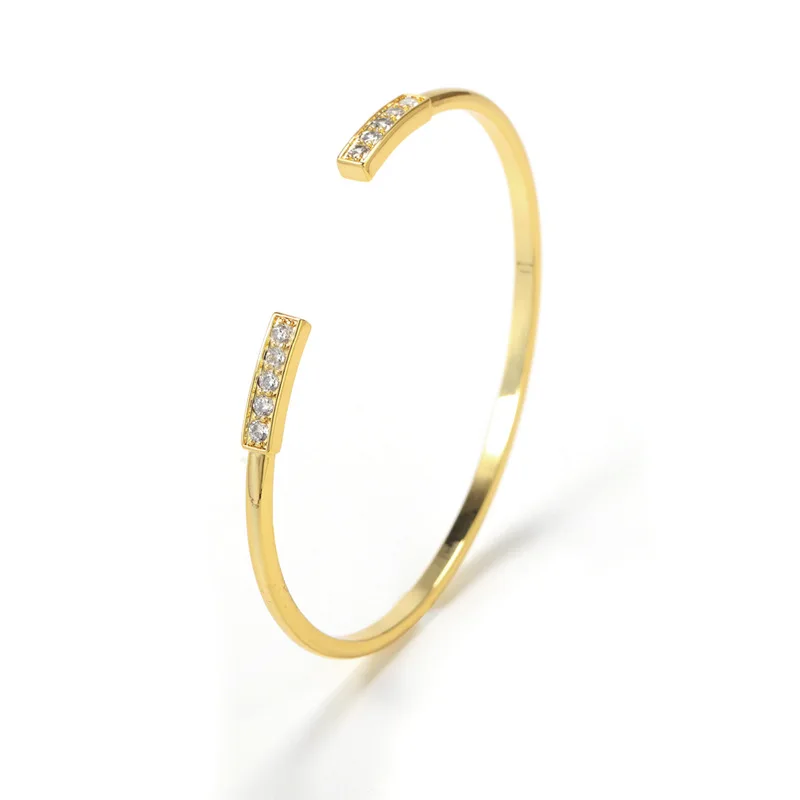 

Wholesale Jewellry 4mm Cuff Bracelet Women Jewelry Custom Inspirational 18k Gold Brillante Gemstone Bangle, 18k gold bangles designs