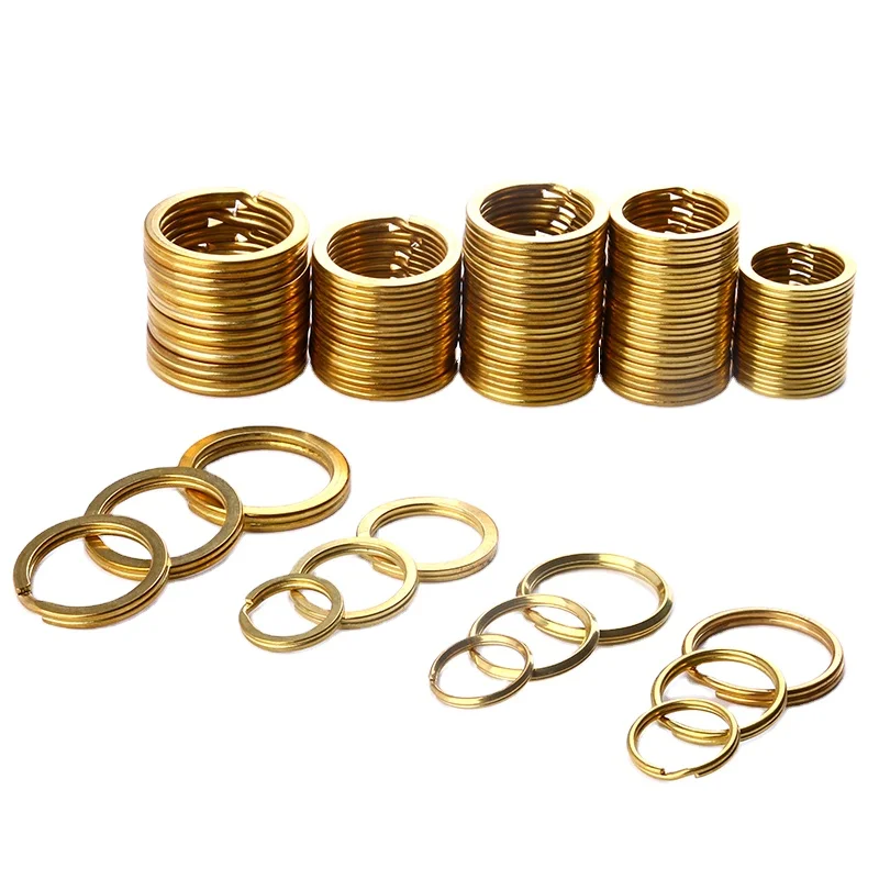 

MeeTee BD112 Solid Brass Key Rings Split O Ring Buckle Flat Round Keyring for Key Keychain Accessories