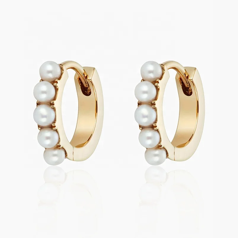 

925 sterling silver gold plated fashion design dainty pearl huggie earring