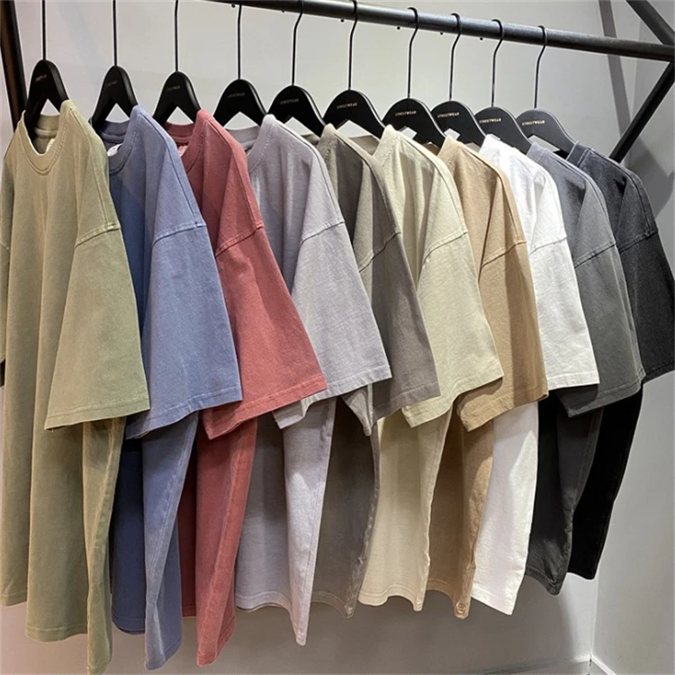 Vintage Washed 100 Mercerized Combed Pima Cotton 100% T-Shirt 240gsm Drop Shoulder Tshirts Oversized T Shirt Custom Tee Shirts