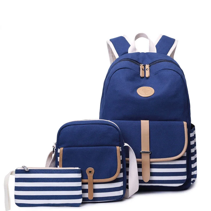 

High Quality 3pcs Set Girls Canvas School Backpack Set, 6colors