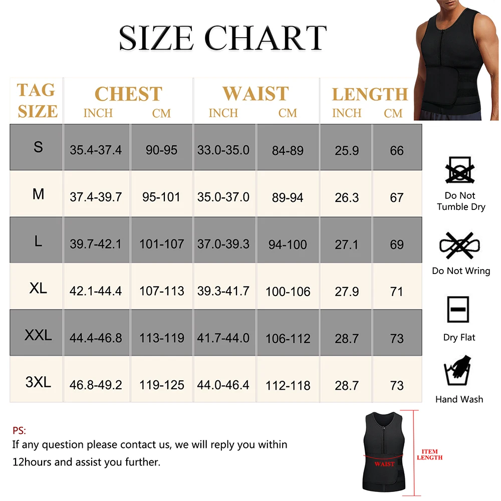 Men Slimming Body Shaper Sauna Vest Back Support Hot Neoprene 3 Times