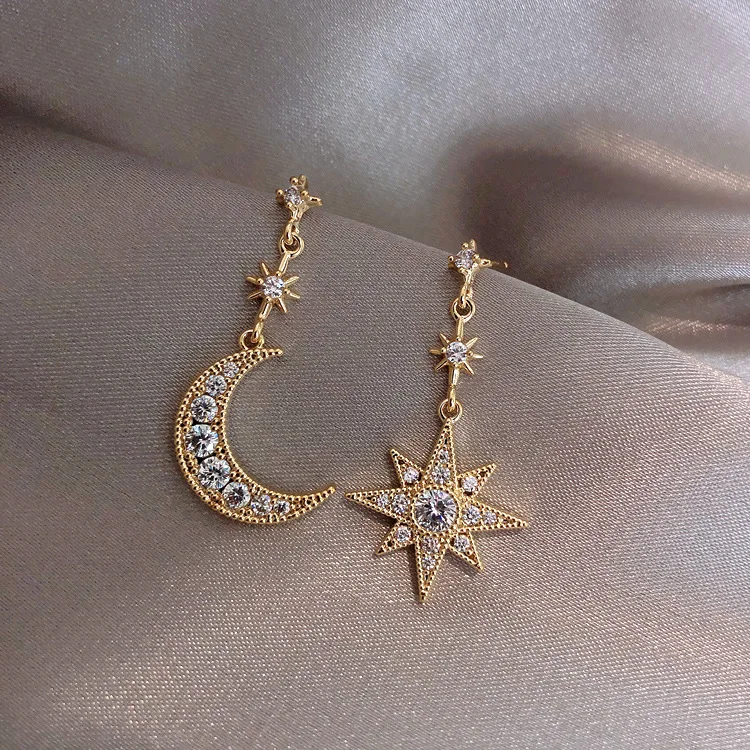 

JINGLIANG New Arrival Asymmetry Crystal Star Moon Earrings Women Jewelry, Colorful