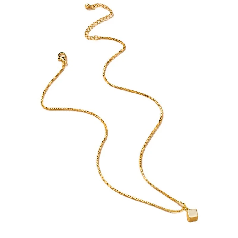 

Fashionable Geometric Cubic Small Pendant Necklace Simple Box Chain Temperament Clavicle Chain Women Trendy Jewelry