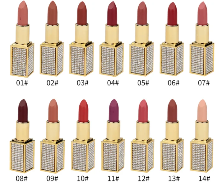 

Best seller shiny make up vegan 11 color diamond glossy tube lipstick private label