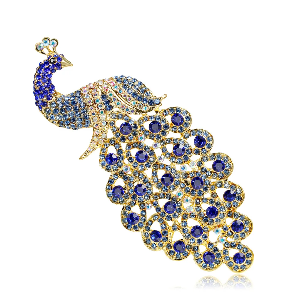 

Big Size Little Heavy Colorful Full Rhinestone Gold-color Peacock Brooches for Women Crystal Brooch Pins Jewelry Accessories