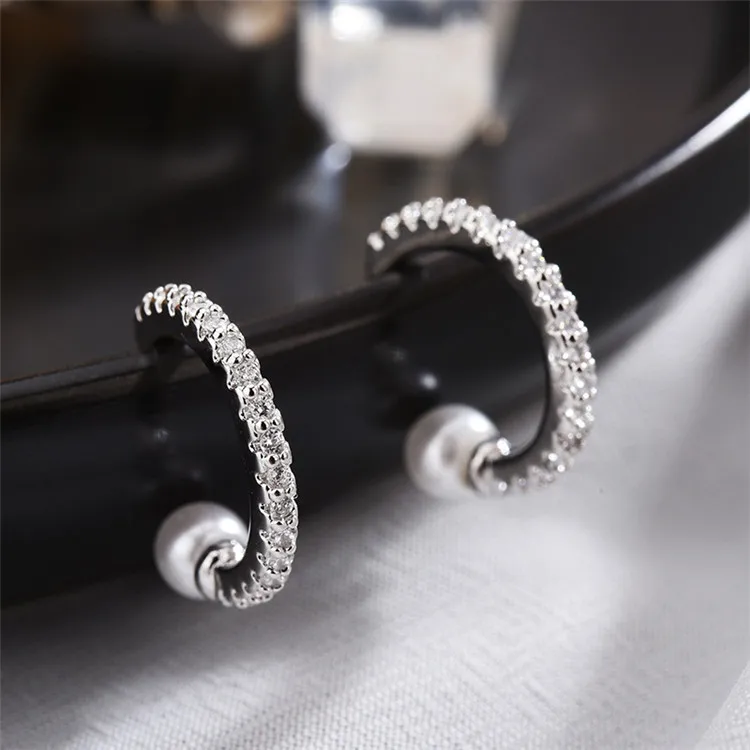 

Fashionable Design 925 Silver Needle CC Hoop Earrings CZ Hoop Rhinestone Pearl Earring, Picture