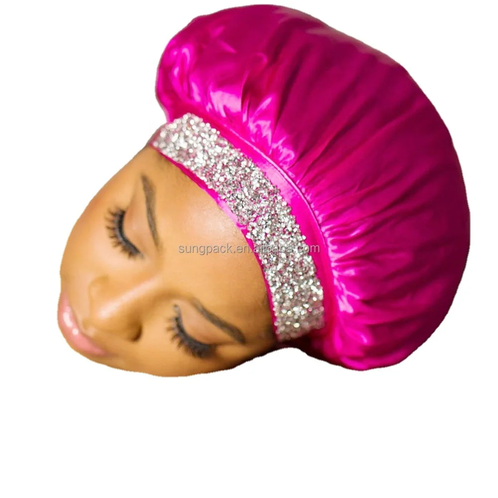 

Luxury Braids Hair Bling Night Hat Sleep Caps Single Layer Rhinestone Satin Bonnet, Customize