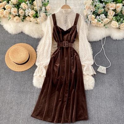

2021 Latest Fashion Women French Design Spring Velvet Long Maxi Dress