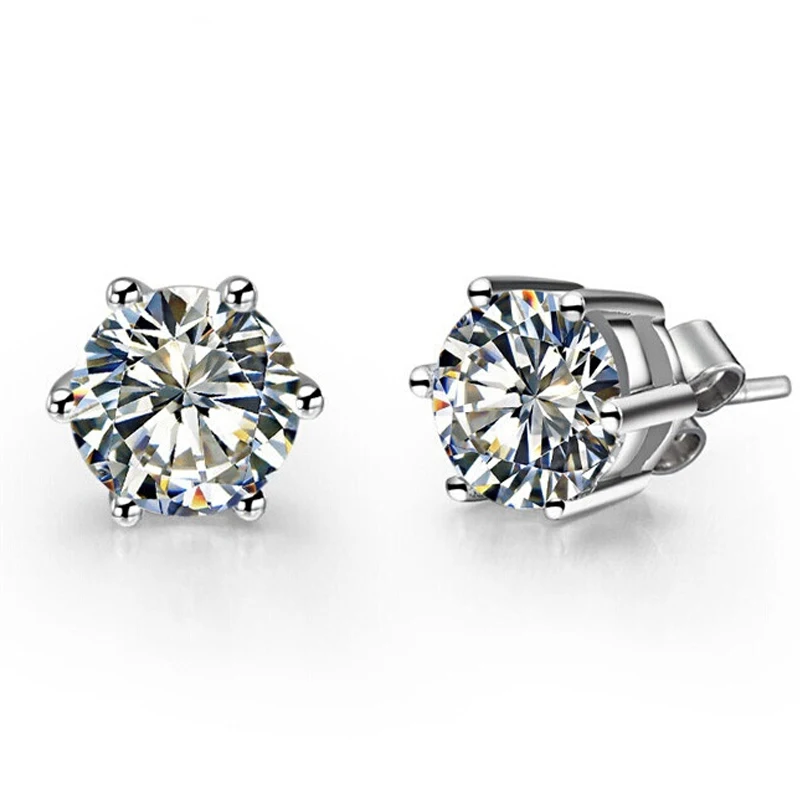 

cliassic six claw 925 silver customized 0.3/0.5/1/1.5/2/3 caract gra certified D VVS moissanite stud earring for gift