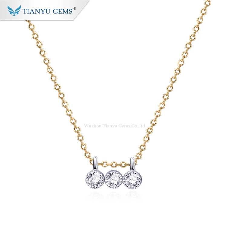 

Tianyu Gems 3 stone jewelry White Yellow 10k Gold Moissanite Necklace Pendant Charms