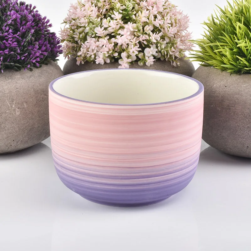 Wholesale Large Ceramic Lavender and Pink Candle Jar Round Bottom Home Decoration
