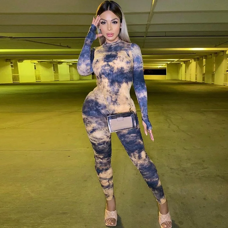 

Printed tie-dyed Color One Piece Jumpsuit fitness Women's Sport Wear Tracksuit romper bodycon Workout Sports skinny jogger