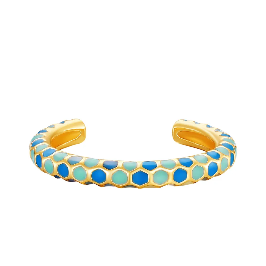 

PandaHall Real 14K Gold Plated 925 Sterling Silver Enamel Hexagon Cuff Rings