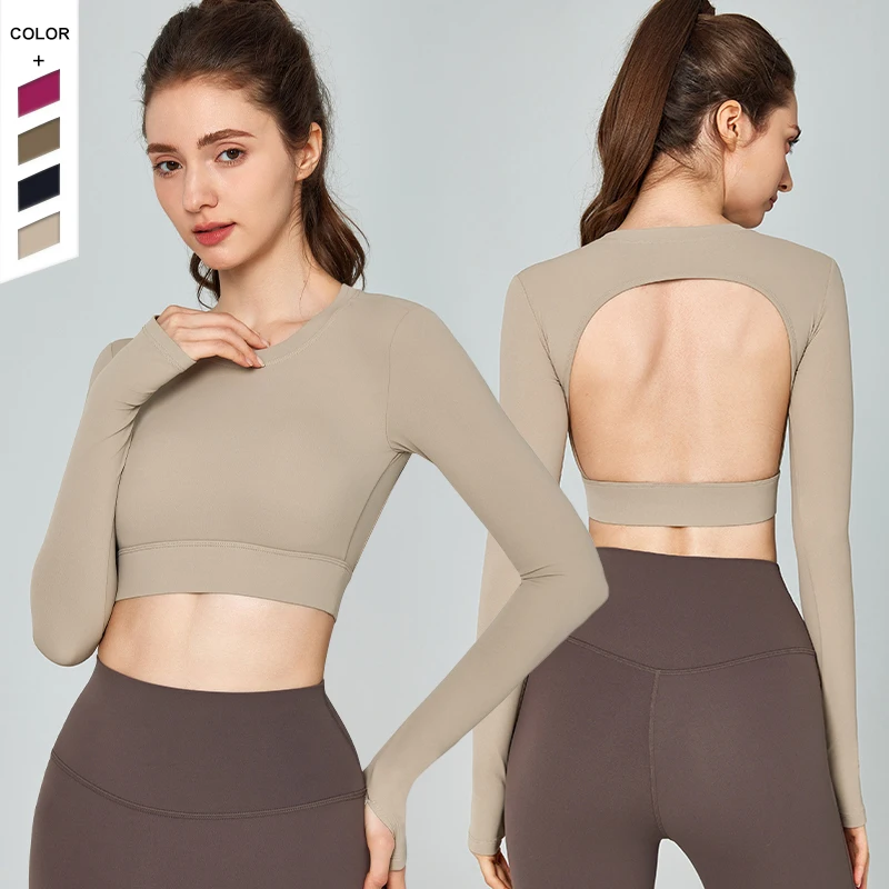 New Product Breathable Long Sleeved Hollow Out Semi Fixed Cup Running Fitness Sports Long Sleeves