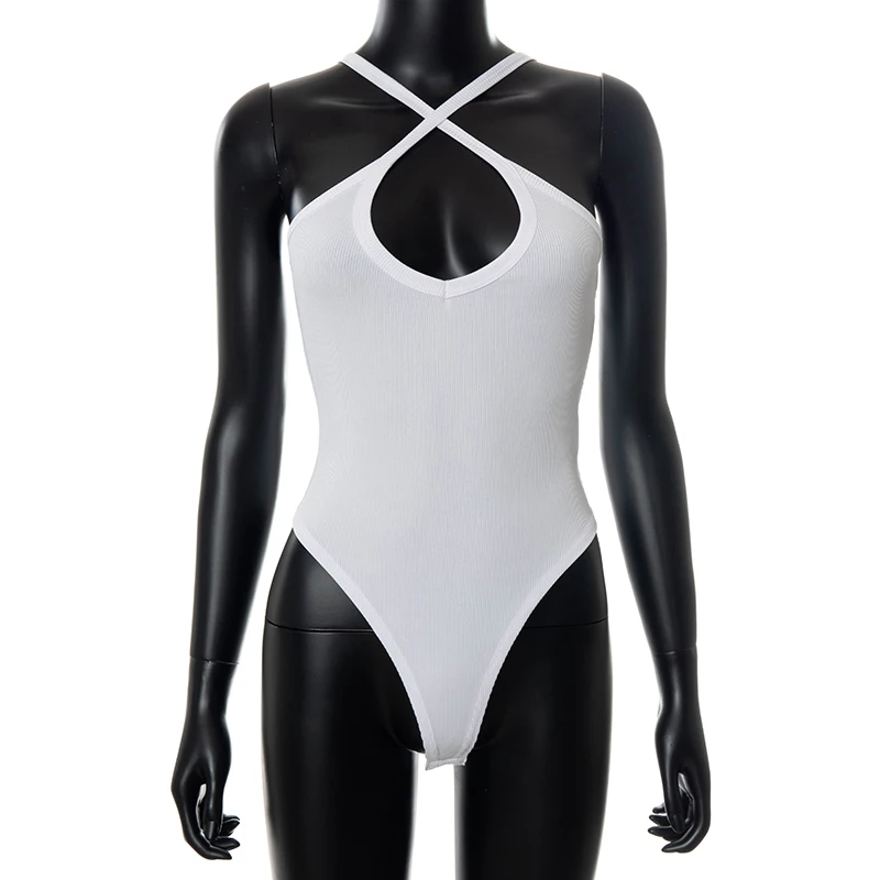 

CuteNOVA M21BS452 new arrival 2021 Fashion striped fabric cross halter sexy jumpsuit bodysuits for women