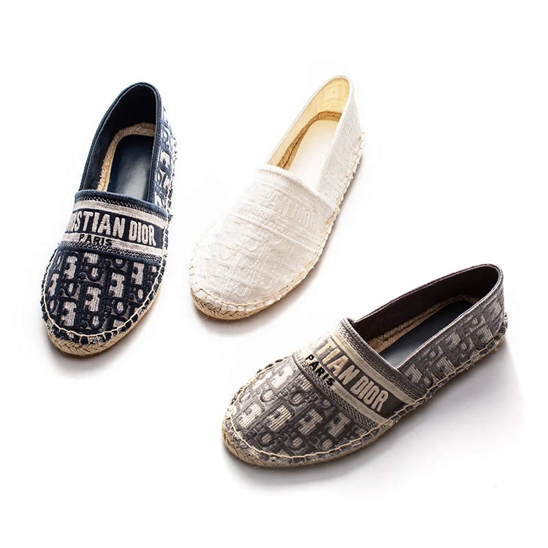 

Stock 2020 the most fashion women woven knit material basic jute comfortable insole luxury espadrilles flat shoes, Blue/white/grey