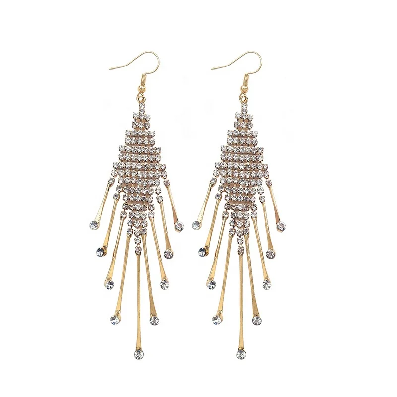 

Shiny Long Tassel Dangle Earrings Rhinestone Crystal Drop Earrings Bridal Drop Dangling Earrings Wedding Jewelry, Picture shows