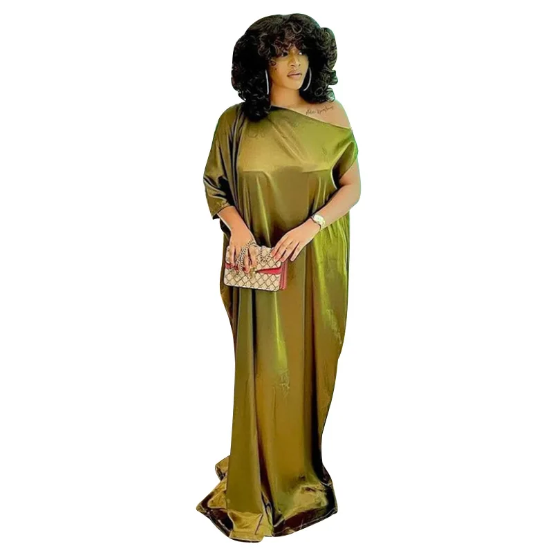 

New Arrived Plus Size Women Clothing L-5XL Glod color Off Shoulder Plus Size Dress, Customized basing on pantone color