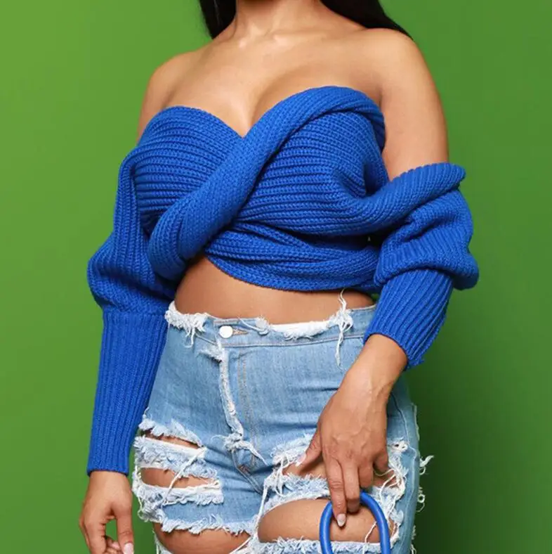 

A8801-wholesale fashion 2021 v neck cross women sweaters long sleeve fall sweaters women tops