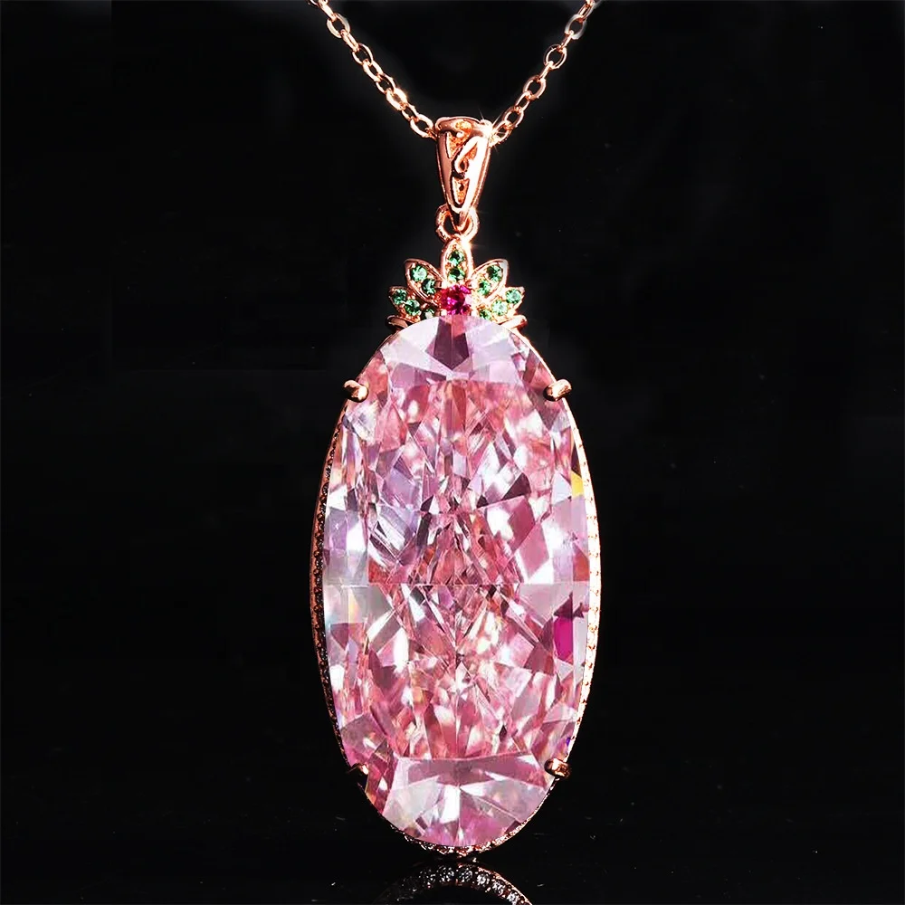 

Wholesale Classic Women Luxury 18K platinum plated Big Oval Pink Diamond Gemstone Zircon Pendant Necklaces Party Accessories