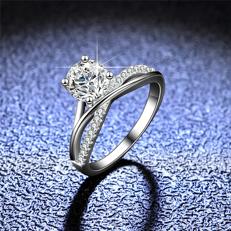

Silver 925 Original Diamond Test Past Brilliant Cut 1 Carat D Color Moissanite Forever Love Ring Platinum Plated Gemstone Rings