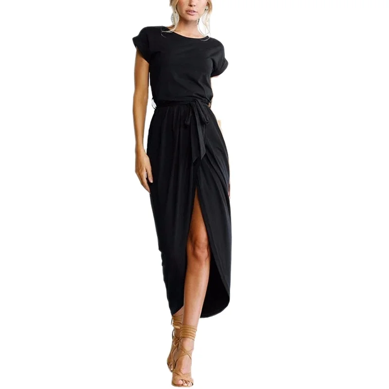 

OEM Women Elegant Summer Casual Dresses Custom Made Women V Neck Vintage Short Sleeve Beach Casual Dresses, Picture color