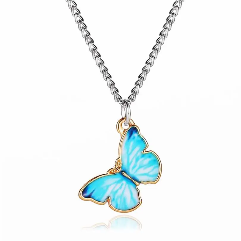 

Enamel Blue Acrylic Butterfly Necklace Silver Plated Chain Butterfly Wings Pendant Necklace Butterfly Choker Necklace, Siver,steel corol, gold, rose gold,customized