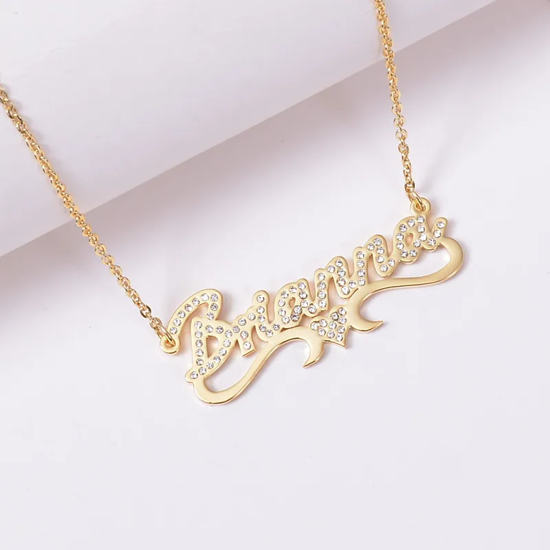 

Gold Plated Rhinestone Letter Pendant Stainless Steel Crystal Name Personalized Necklace, Gold, silver, rose gold