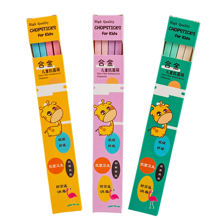 

Wholesale Kids Chop Sticks Food Grade 180 Degree resistance Mulit Colors Assorted 2 Pairs Cute Kids Chopsticks Set, Black, pink, yellow, blue, green, purple... and customized