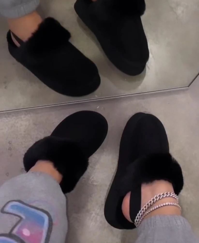 

Black Leisure Soft Comfortable Platform Fur Winter Warm Snow Boots For Ladies Botas de piel, Picture