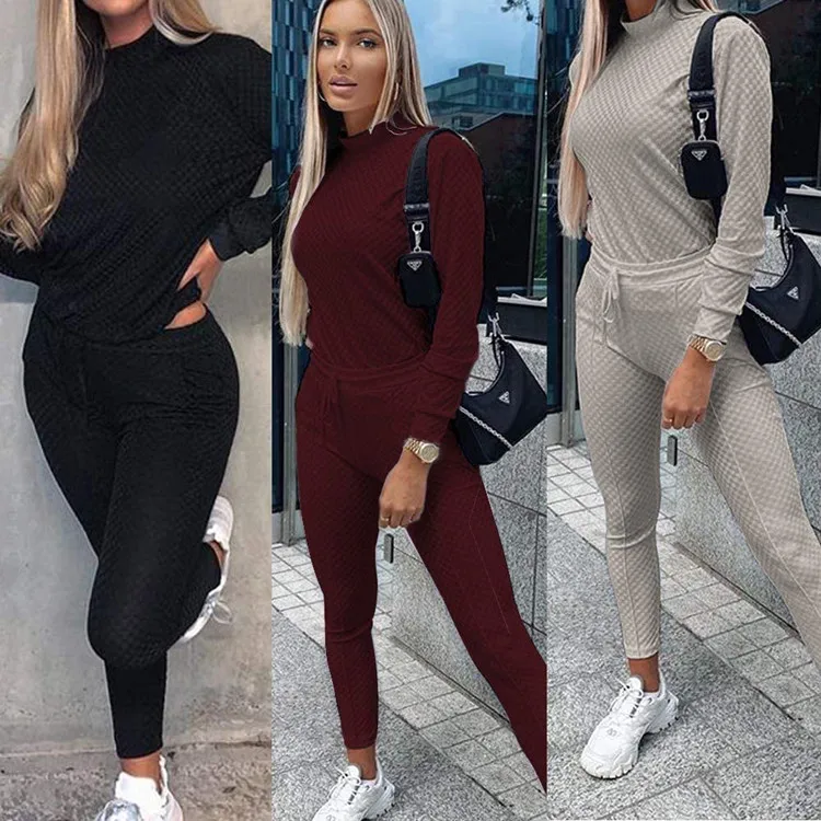 

Fashion 2021 Autumn and winter two-piece casual fashion jacquard sweater suit Womens 2 Piece Two Piece Pants Sets