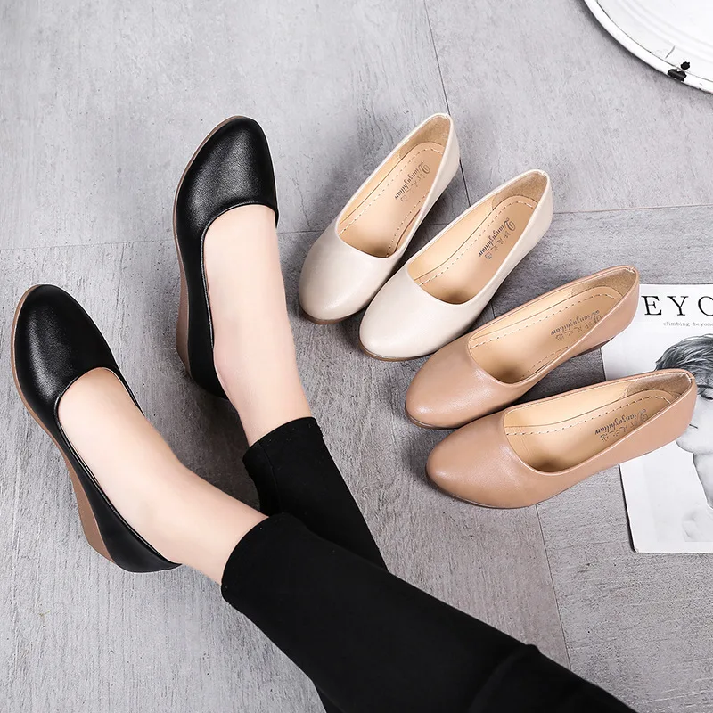 

2021 spring new women's single shoes pointed slope heel round toe pea shoes middle heel wholesale women's shoes, Optional (as below)