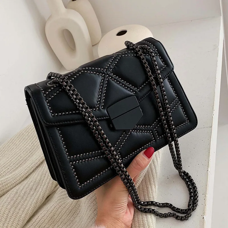 

2022 Drop Shipping Embossing PU Ladies Hand bag Small Jelly Metal Chain Shoulder Underarm Purses Rivet Fahion Woman Bags