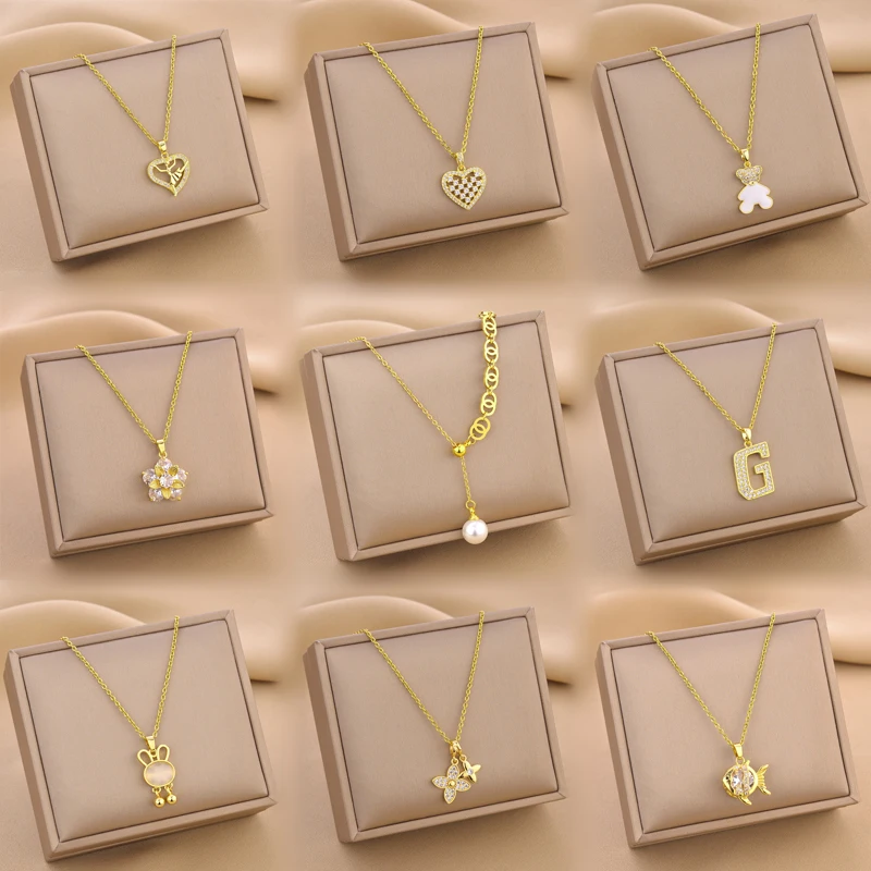 

Stainless Steel Flower Tassel Pendant Necklace Pearl Love Women Gold Necklace Fashion Jewelry Gift