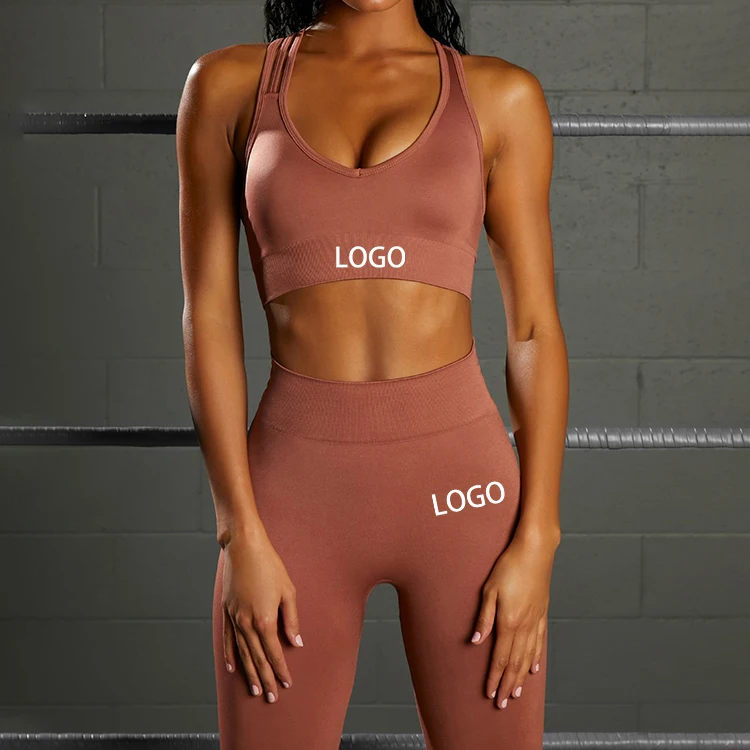 

2022 Wholesale Custom LOGO Ready To Ship Seamless Sports Bra Yoga Sets Women Active Wear Fitness Yoga High Waist Leggings Set, Customized colors