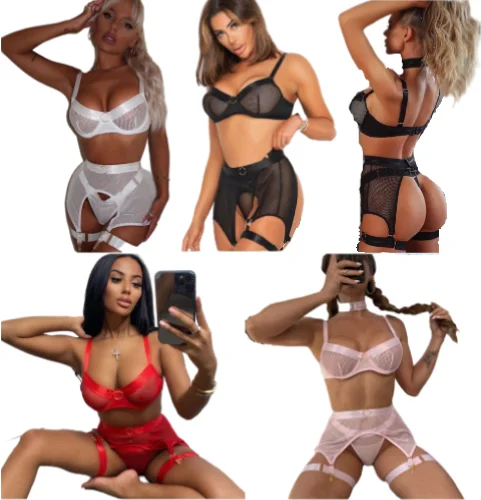 

2022 New Arrivals 4 Piece Set Iron Ring Collar Ladies Mesh Halter Bra Underwear Woman Sexy Lingerie Erotic, Picture