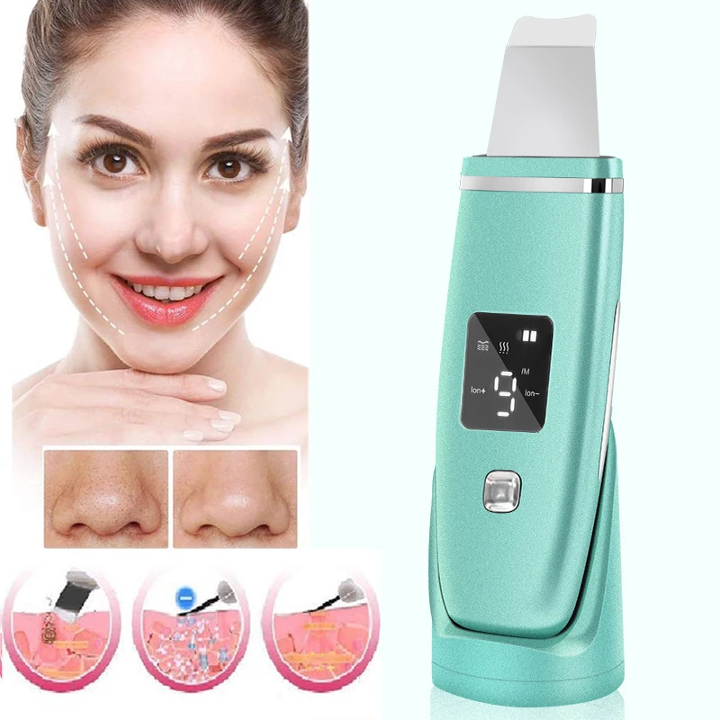 

USB Rechargeable Ultrasonic Skin Scrubber Face Scrubber Blackhead Remover Pore Cleaner Ultrasonic Facial Scrubber Peel Cleaner, White/green/purple