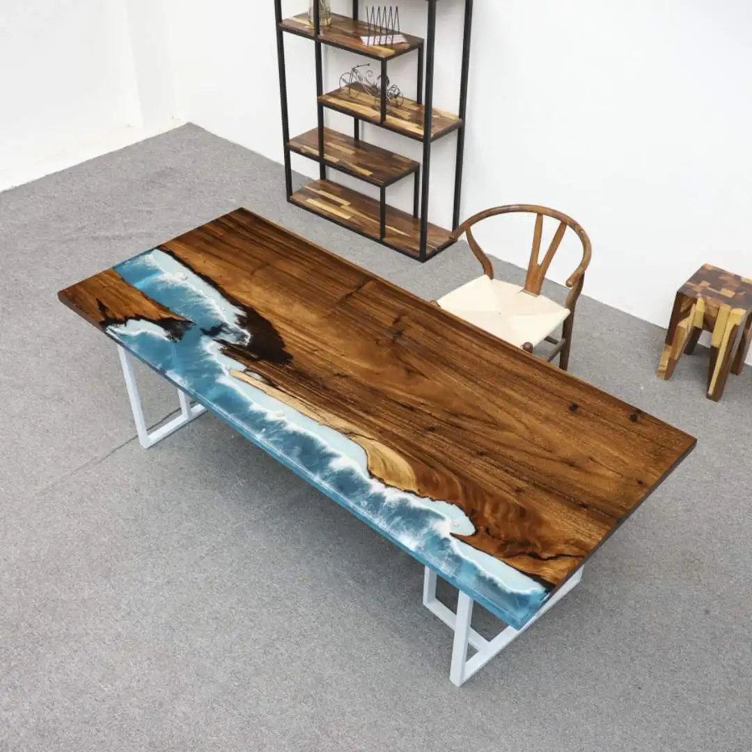 South American black walnut solid wood dining tables top blue