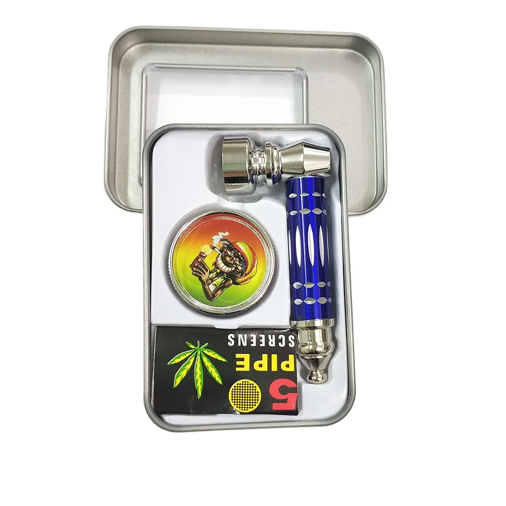 

Ready to Ship Classic Set Metal Smoking Pipe with Herb Grinder, Multi colors