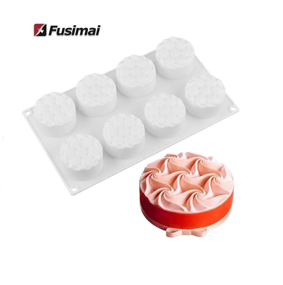 

Fusimai Circle Water Ripple Ruffle Origami Wave Mould 8 Cavity Round Shape Spiral flower Silicone Cake Mold