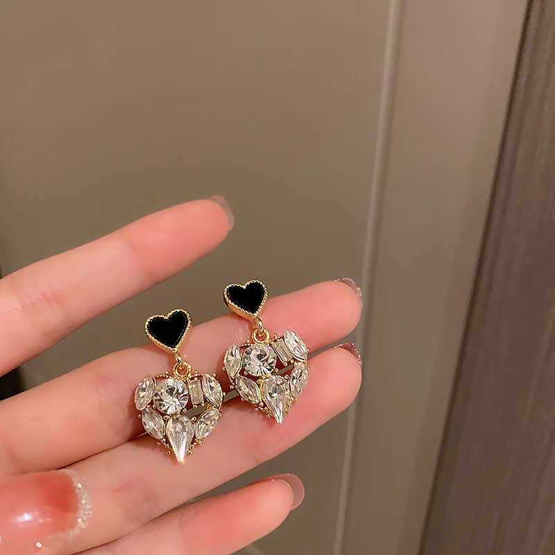 

fashion crystal double heart shape drop earrings