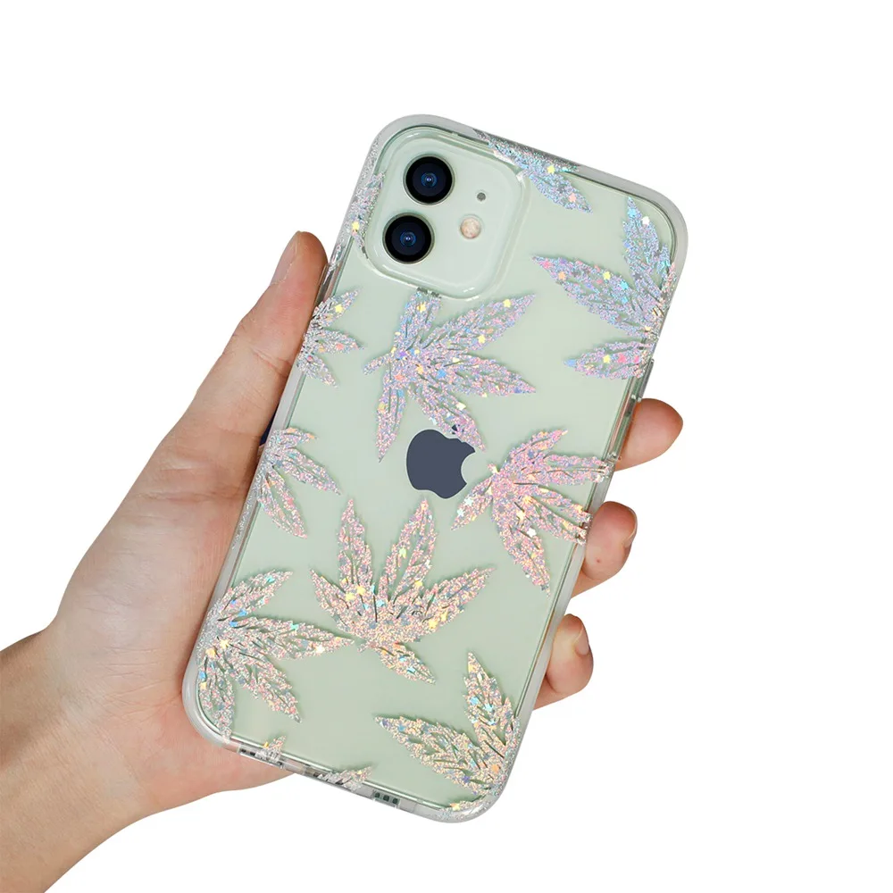 

Girls Glitter Shining Floral Transparent Slim Thin Silicone Mobile Phone Cover For Iphone 12 Case, Accept customized