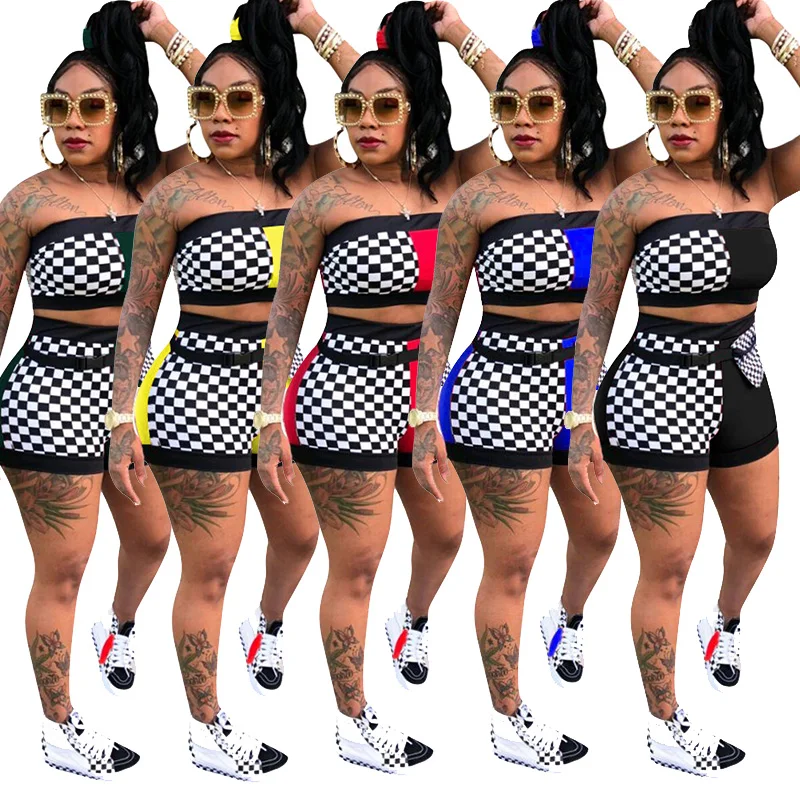 

short sets women 2021 Summer Outfits plus size short sets women two piece Clothing women's sets with patchwork