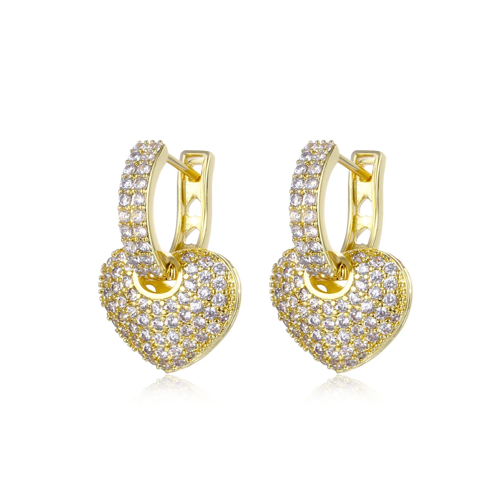 

Women Zircon Heart Shaped Full Diamond Hoop Earrings Real Gold Vaccum Plated Small Peach Heart Huggie Earring for Women Girl