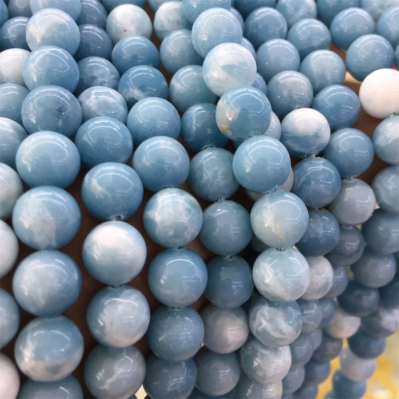 Dominican Blue Larimar Gemstone Beads Smooth Round 15'' 6/8/10/12mm Natural Stone Bead For Jewelry Make DIY Bracelet Necklace